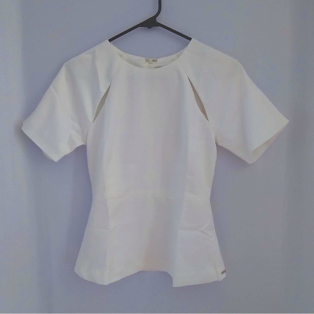 NWT Line & Dot Revolve Cutout White Top Size XS Modern Edgy Peplum Blouse